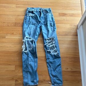 American Eagle Outfitters Blue Distressed Women's Straight Leg Jeans